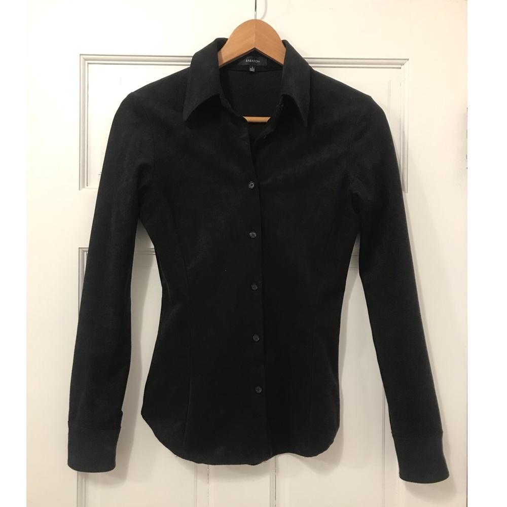 Vegan Suede Button Down Blouse
